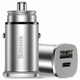 АЗУ Baseus Square metal A+C 30W PPS Car Charger, PD3.0, QC4.0, SCP, FCP, AFC, серебро, CCALL-AS0S